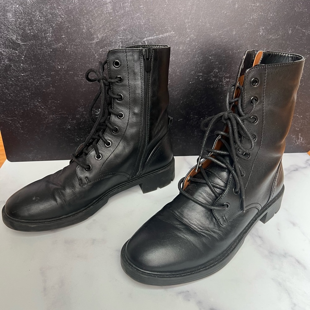Zara Leather Moto Lace Up Boots